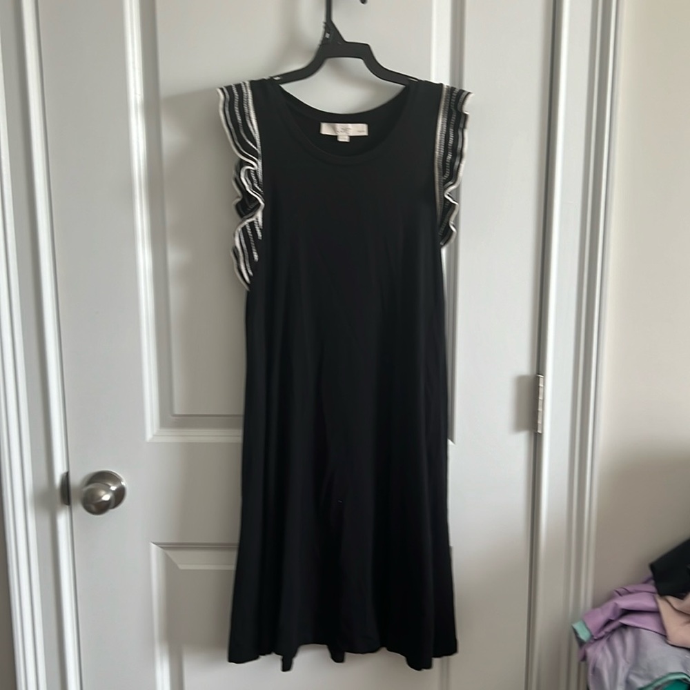 LOFT little Black Dress with Black & White Ruffle Sleeve